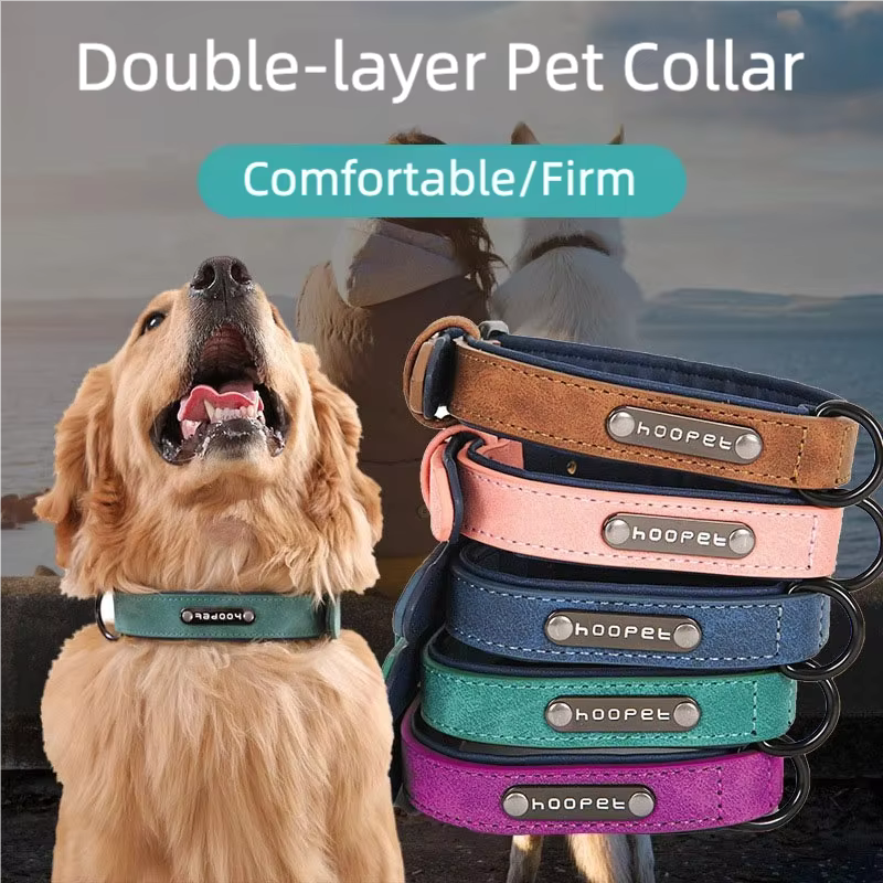PU Leather Eco-Friendly Dog Collar Hook Loop Closure Modern